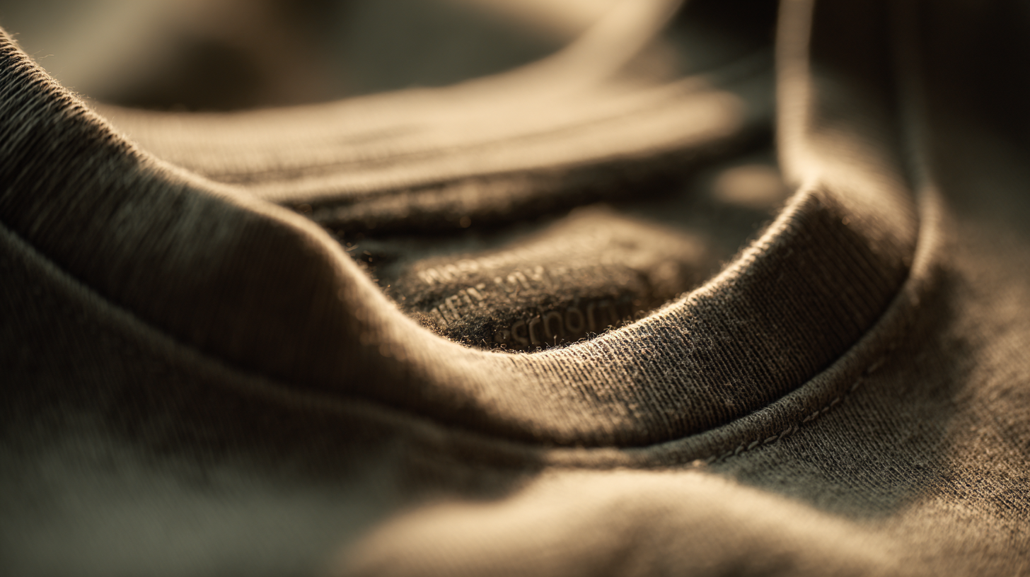 Close up of a printed custom neck label inside a t shirt collar
