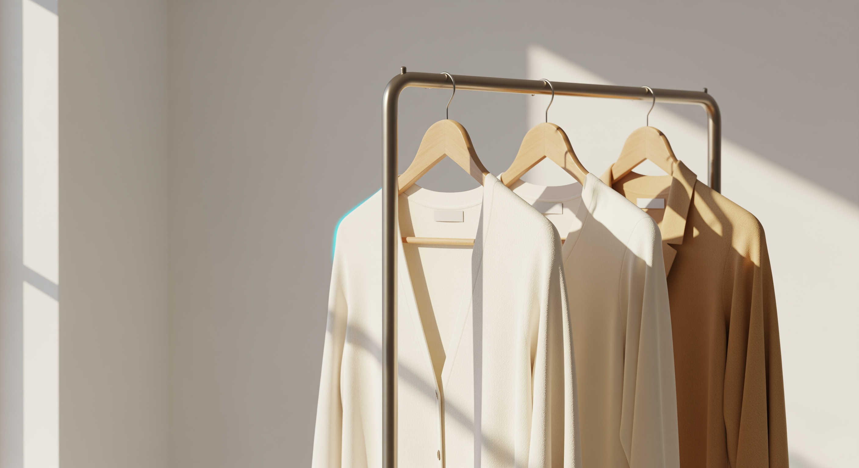 Boutique clothing rack with premium blank garments for a new brand