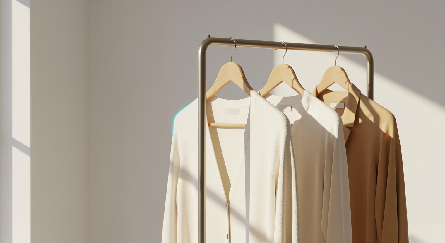 Boutique clothing rack with premium blank garments for a new brand
