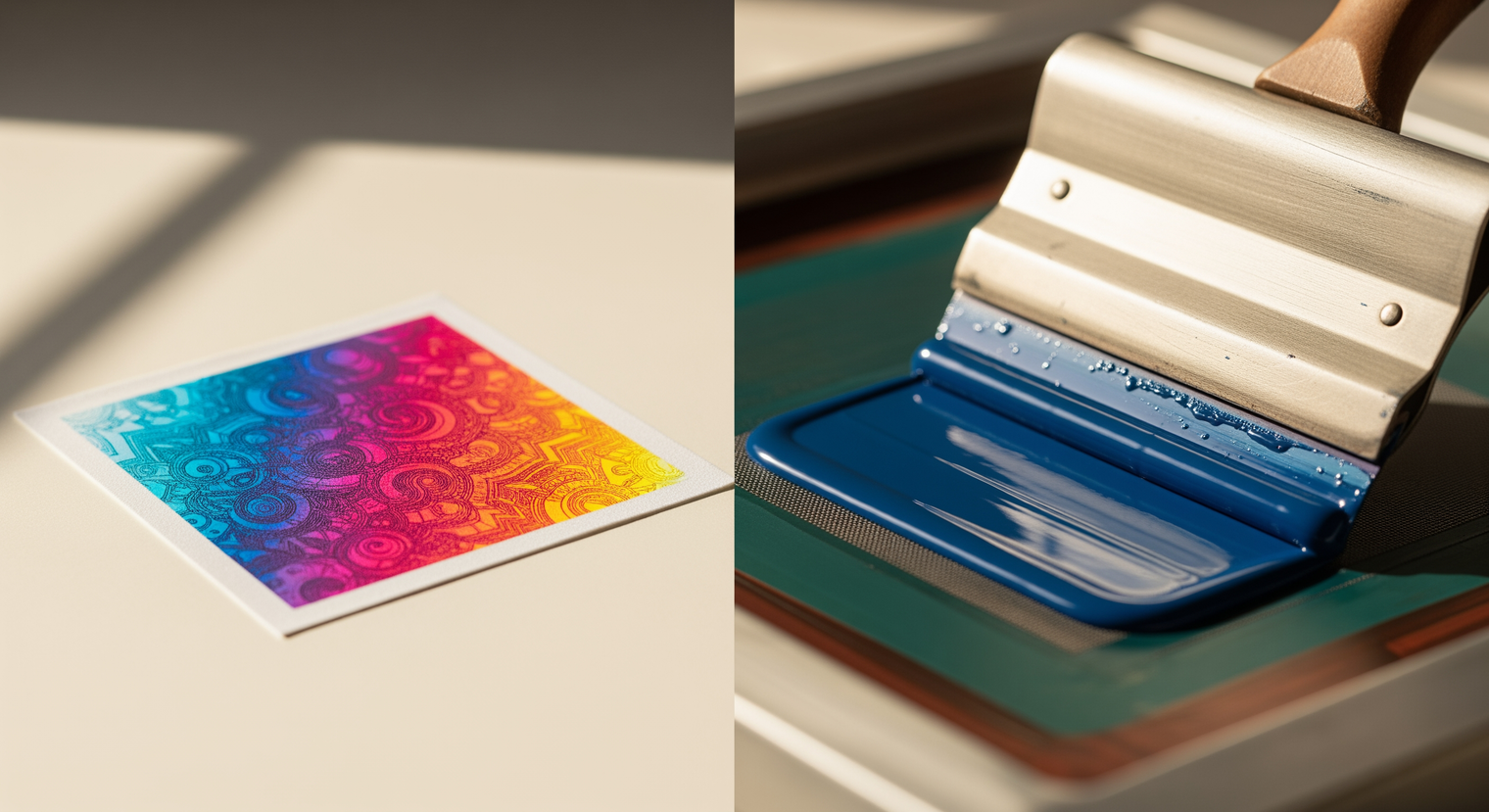 DTG print versus screen printing comparison still life