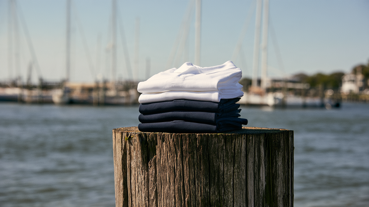 Folded polos on a dock piling on the Fort Lauderdale waterway