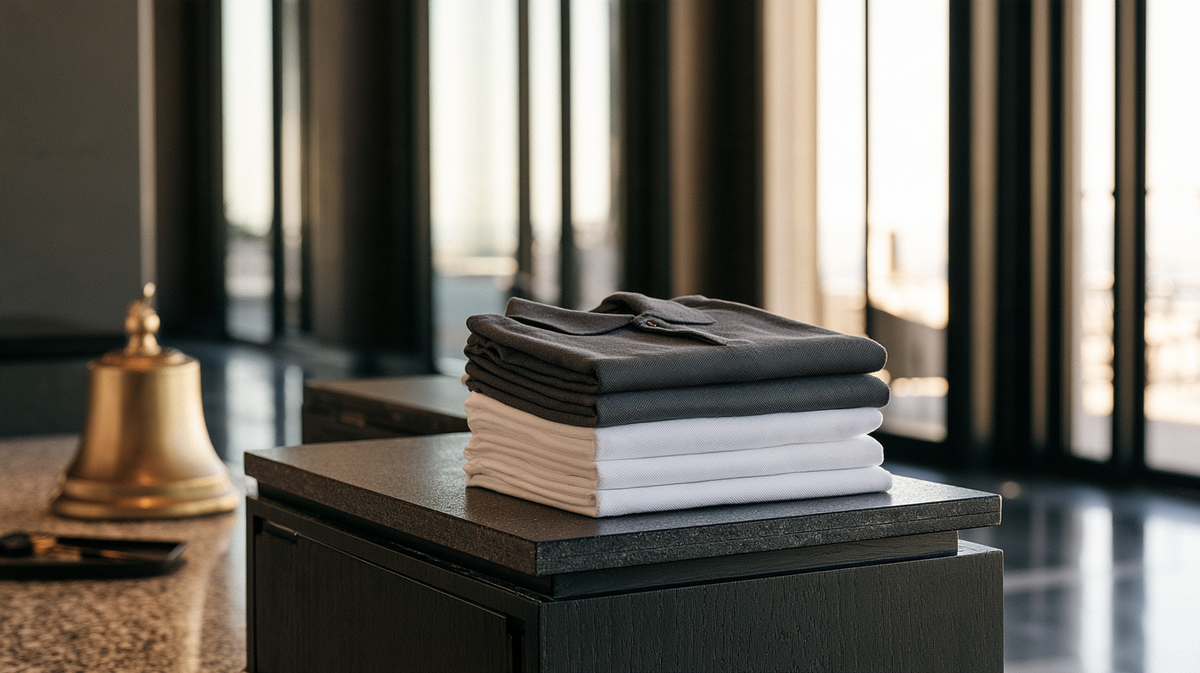 Property management staff polos on a high rise concierge desk