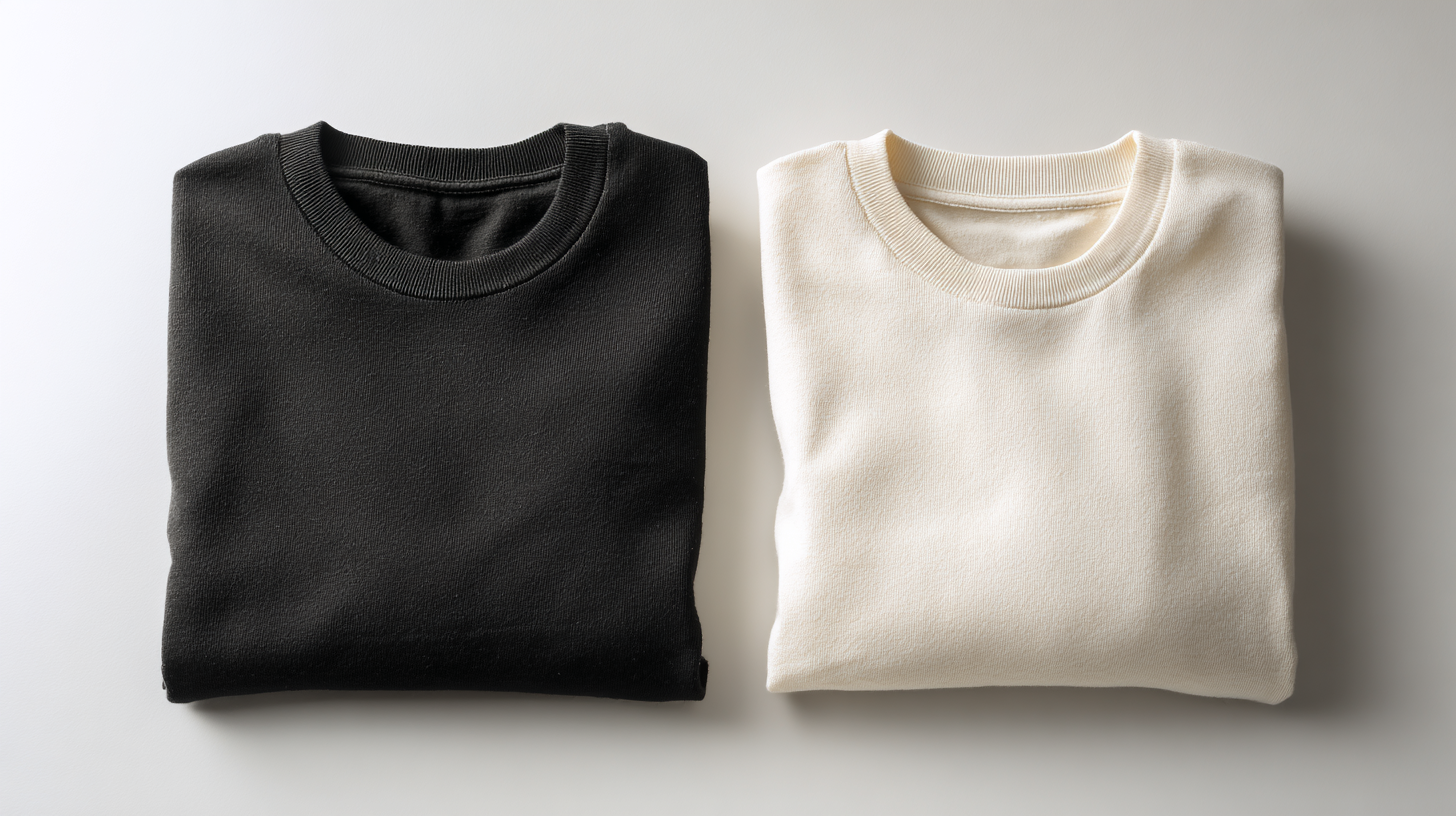 Two folded blank tees side by side comparing fit and fabric weight