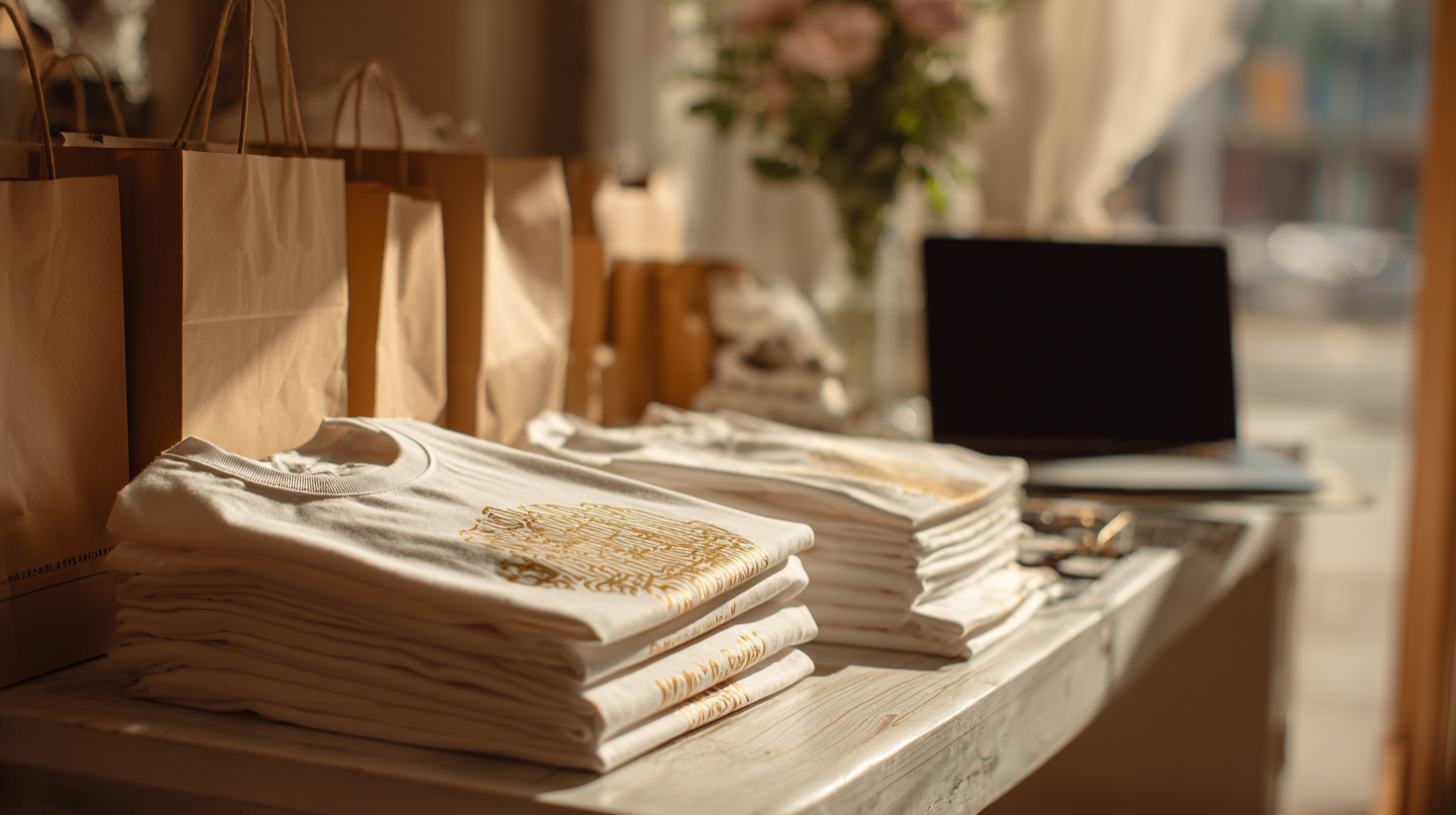 Etsy seller packing printed tees into kraft mailers