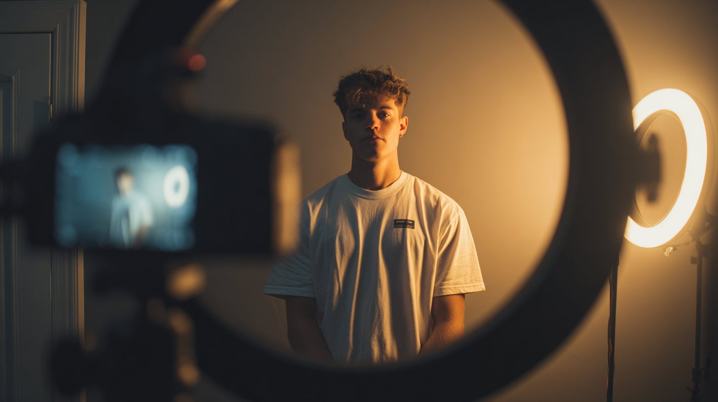 Creator filming a merch drop with a ring light