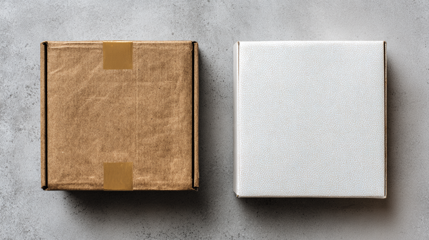 Domestic and overseas shipping parcels side by side on concrete