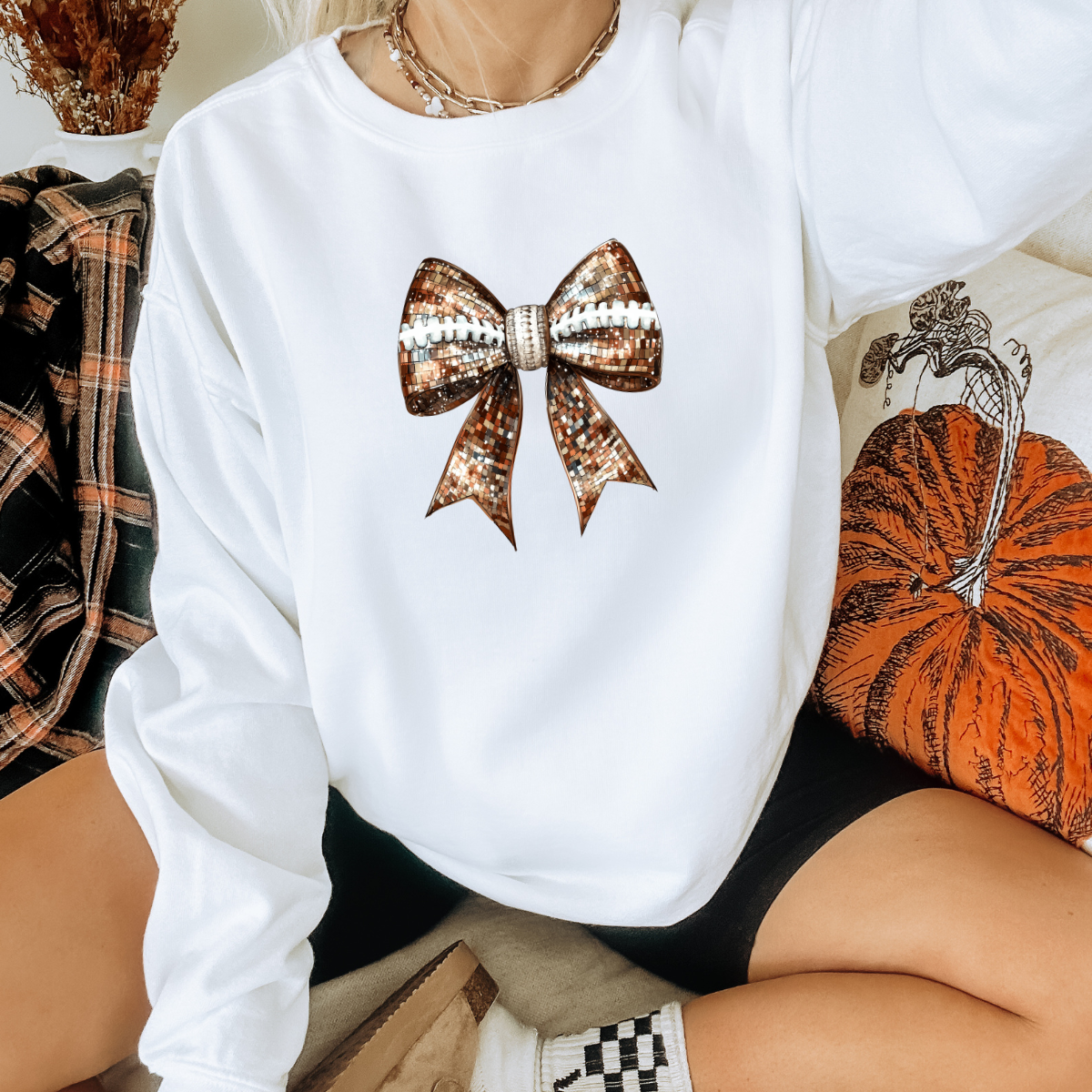 Football Disco Bow Printed Sweatshirt