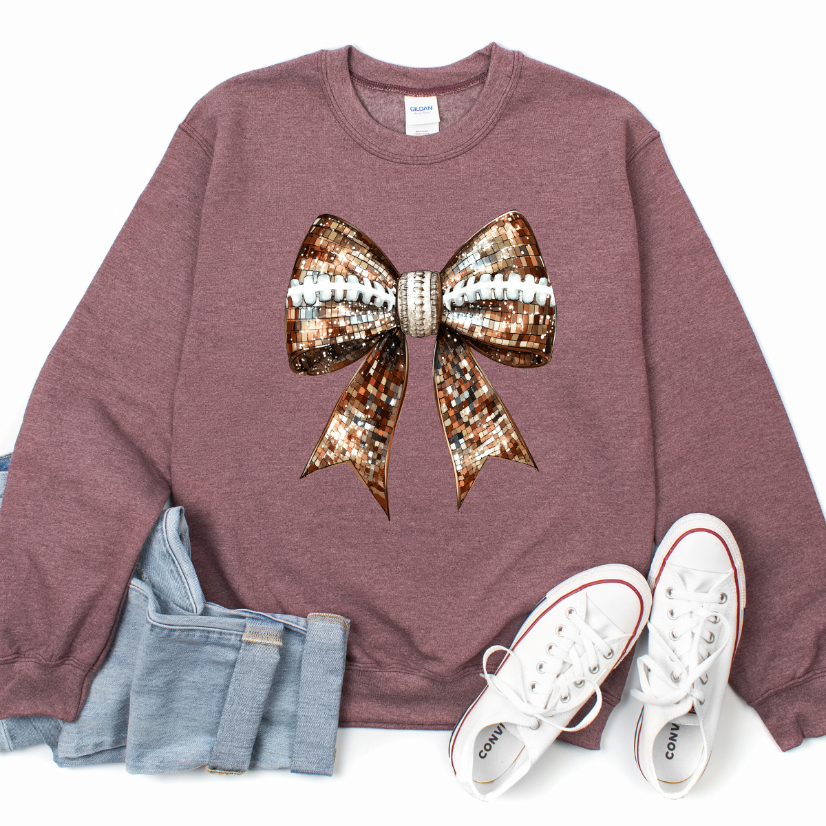 Football Disco Bow Printed Sweatshirt