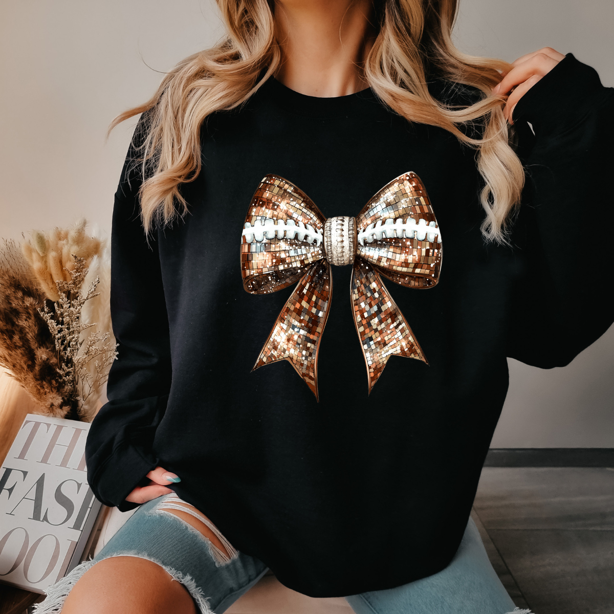 Football Disco Bow Printed Sweatshirt