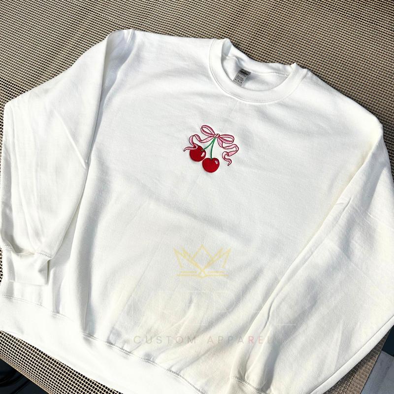 Cherry Bow Embroidered Sweatshirt