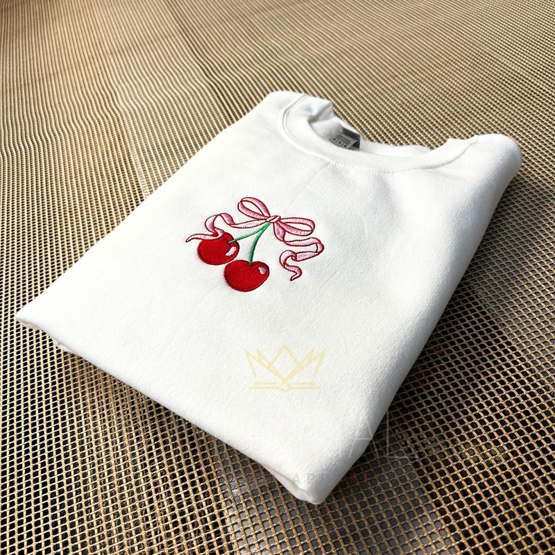 Cherry Bow Embroidered Sweatshirt